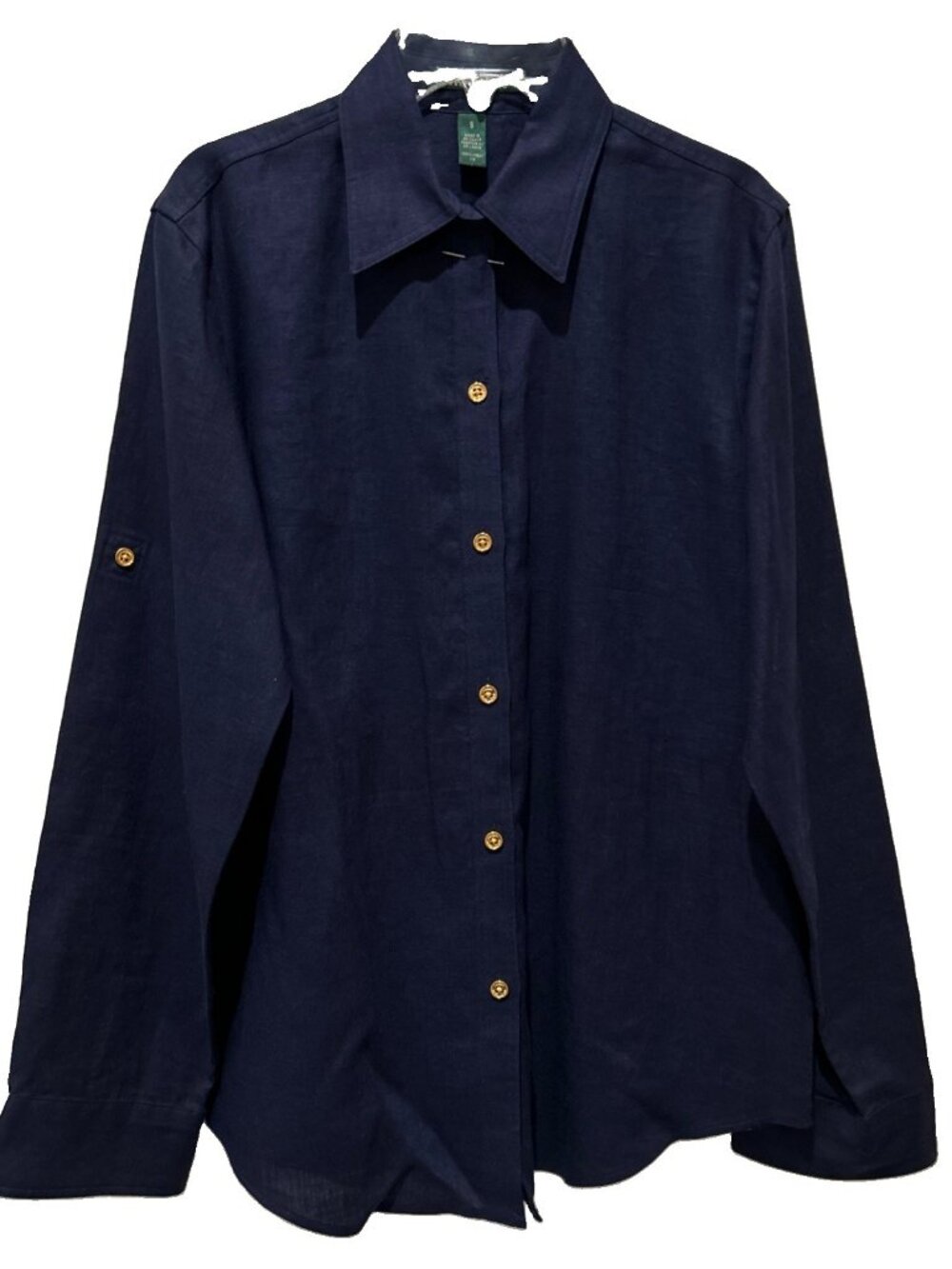 LAUREN RALPH LAUREN Women's Purple Gold Button 100% Linen Button-Down Shirt S